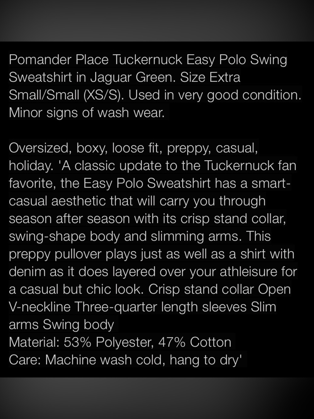 Pomander Place & Tuckernuck Easy Polo Swing Sweatshirt | Jaguar Green | XS - S - Picture 12 of 12